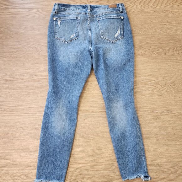 Judy Blue Jeans Skinny Fit Blue Womens Size 15/32 Stretchy Distressed Hippie - Picture 4 of 11